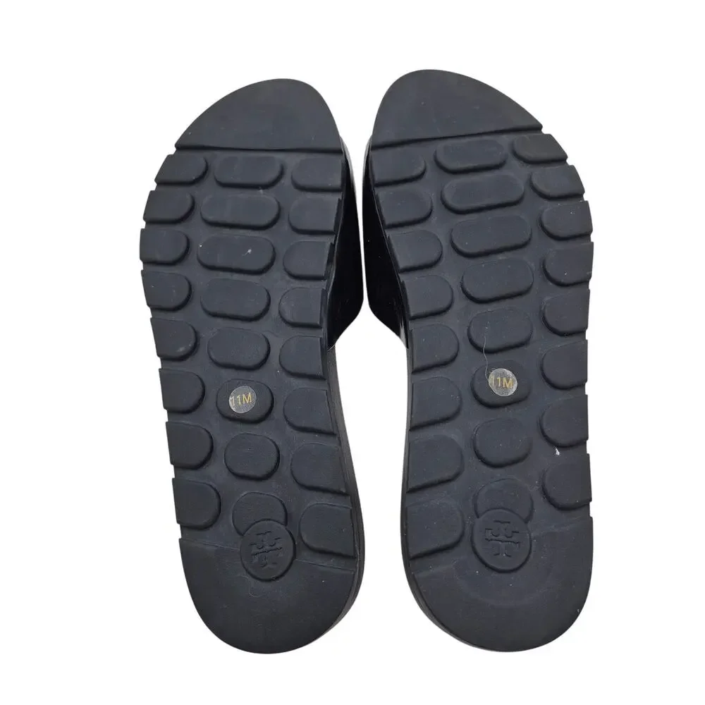 Tory Burch Women's Mellow Buckle Slides slip on black leather women's size 11